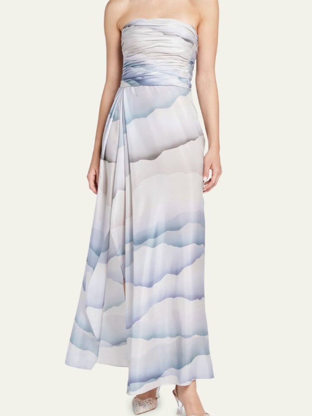 Giorgio Armani Printed Strapless Ruched Silk Dress
